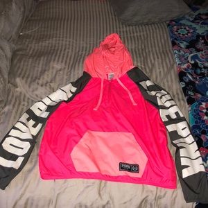PINK | Pink and Grey | Quarter Zip Windbreaker